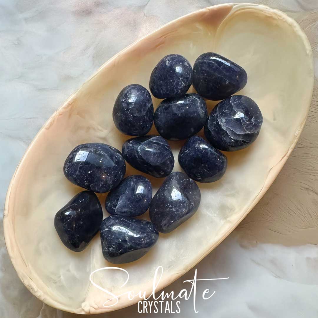 Soulmate Crystals Iolite Cordierite Tumbled Stone, Indigo Blue Crystal for Foresight, Intuition, Clarity, Alignment, Water Sapphire.