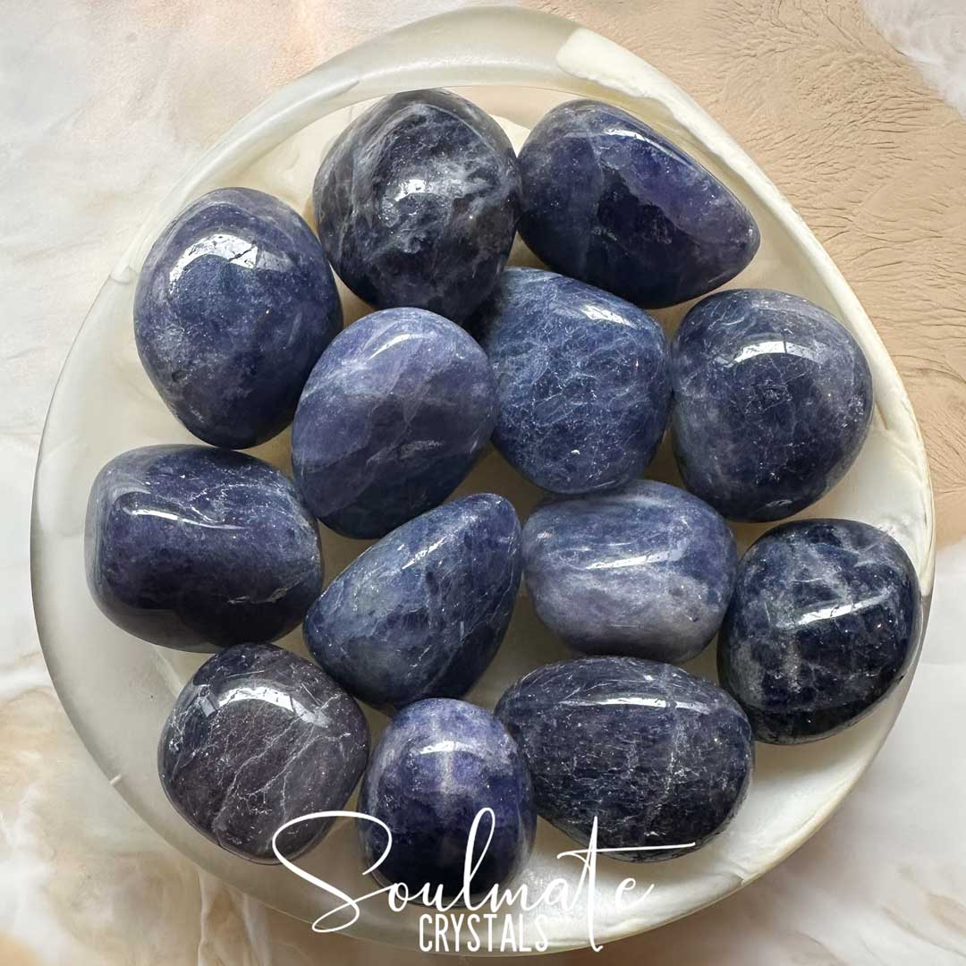 Soulmate Crystals Iolite Cordierite Tumbled Stone, Indigo Blue Crystal for Foresight, Intuition, Clarity, Alignment, Water Sapphire.