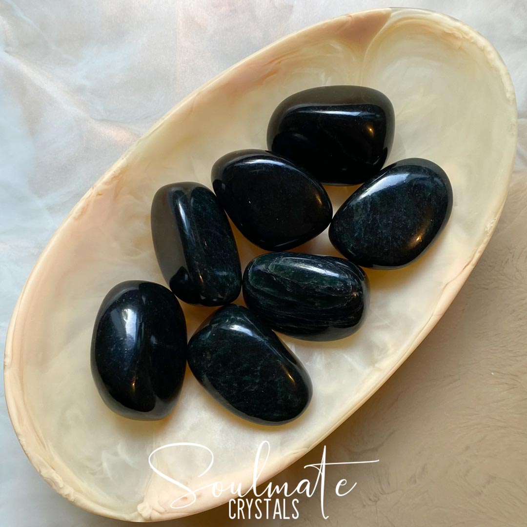 Soulmate Crystals Black Jade Tumbled Stone, Nephrite Black Jade Crystal for Protection, Guardian, Shadow Work, Shamanic Journeying