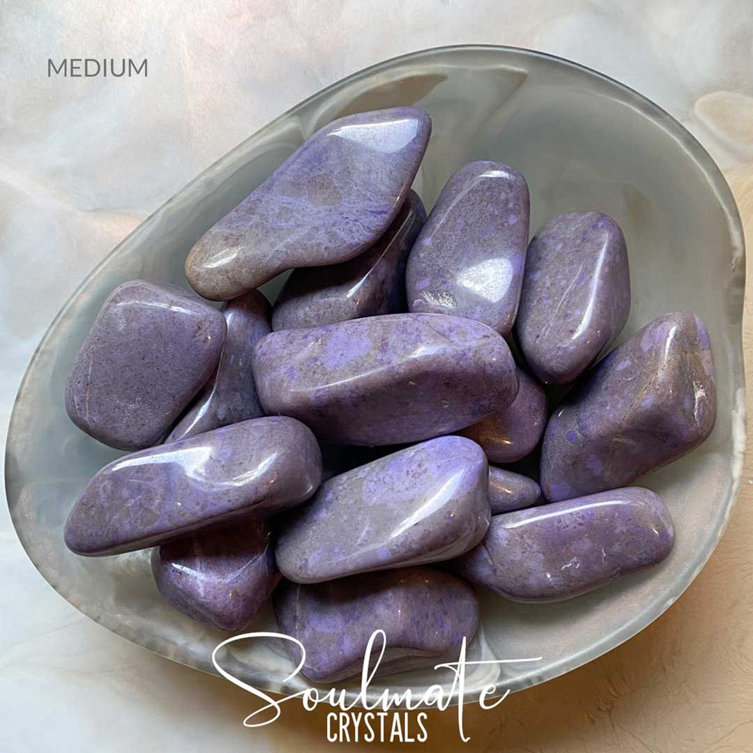 Soulmate Crystals Purple Jade Rare Tumbled Stone, Lavender Grey Crystal for Peace, Higher Wisdom Connection, Spiritual Purpose, Intention, Intuition, Postivity, Balance, Protection.