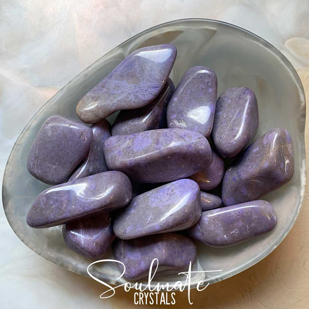 Soulmate Crystals Purple Jade Rare Tumbled Stone, Lavender Grey Crystal for Peace, Higher Wisdom Connection, Spiritual Purpose, Intention, Intuition, Postivity, Balance, Protection.