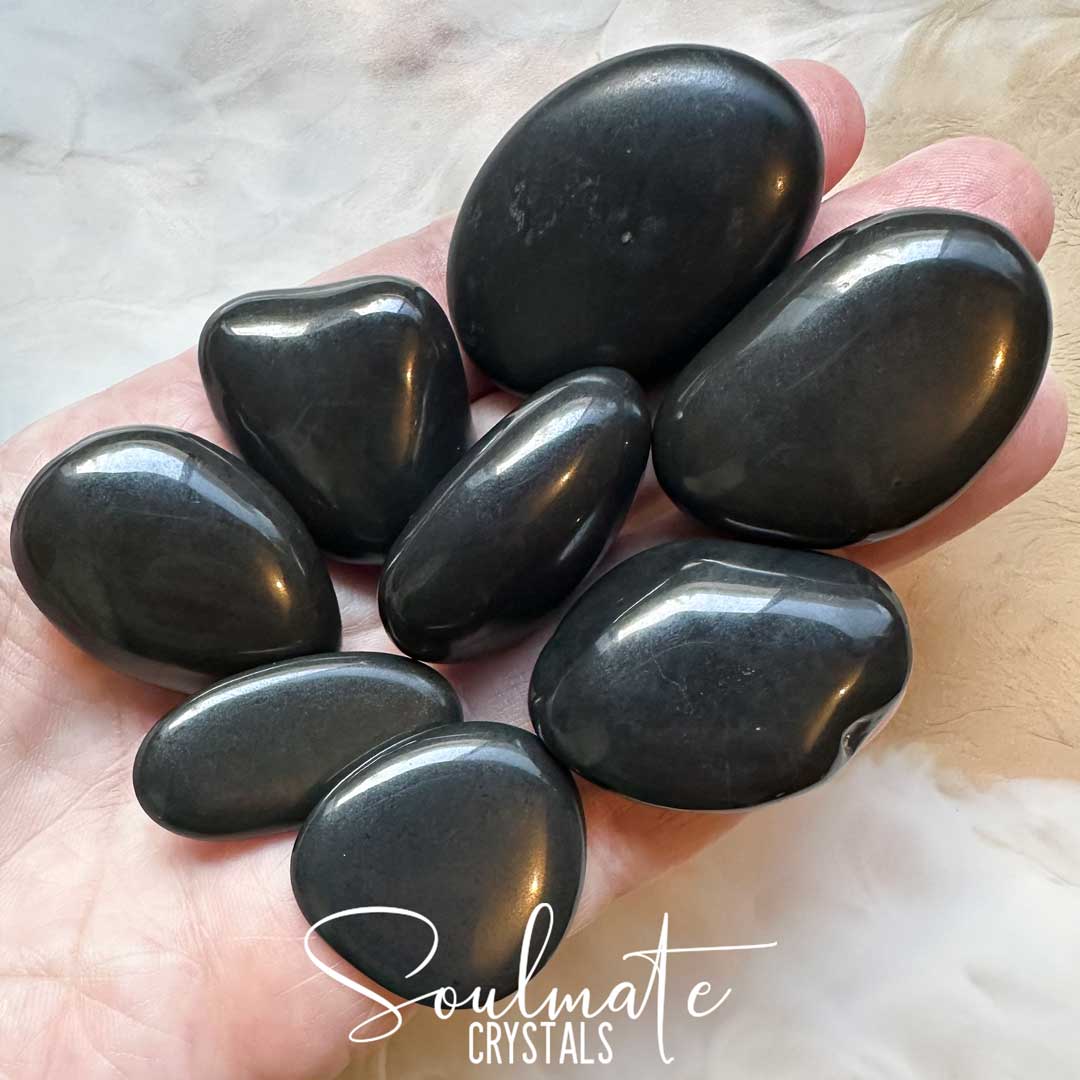 Soulmate Crystals Jasper Black Tumbled Stone, Polished Basanite Black Crystal for Emotional Stability, Intuition, Strength.