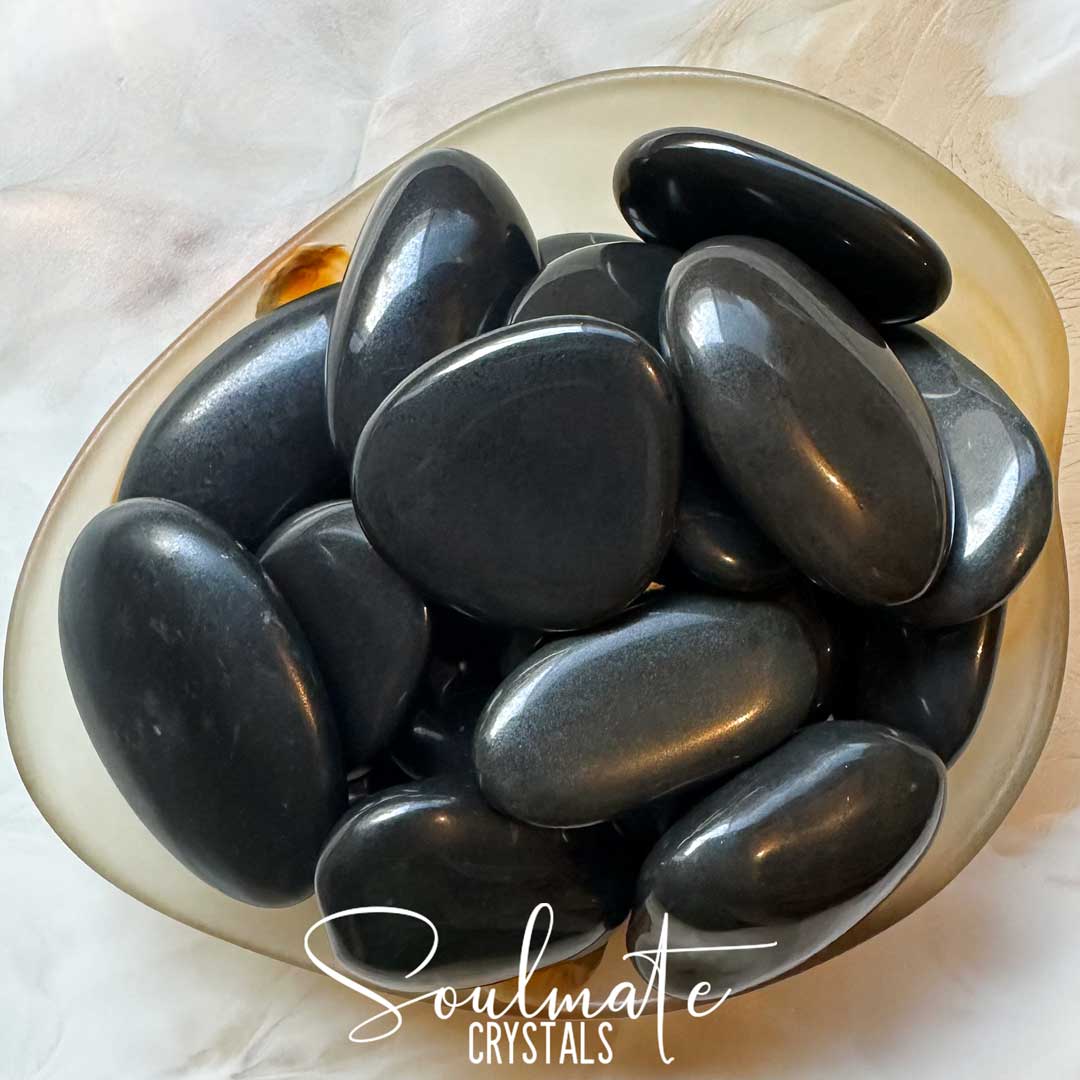 Soulmate Crystals Jasper Black Tumbled Stone, Polished Basanite Black Crystal for Emotional Stability, Intuition, Strength.