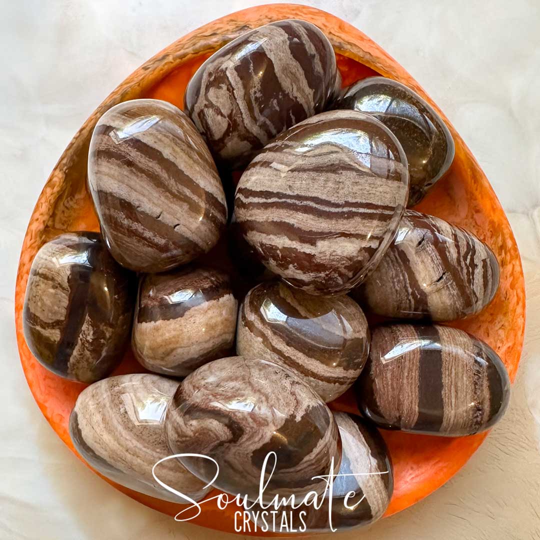 Soulmate Crystals Chocolate Brown Jasper, Polished Swirl Patterned Brown Crystal for Easing Stress, Calming, Protection and Good Fortune.