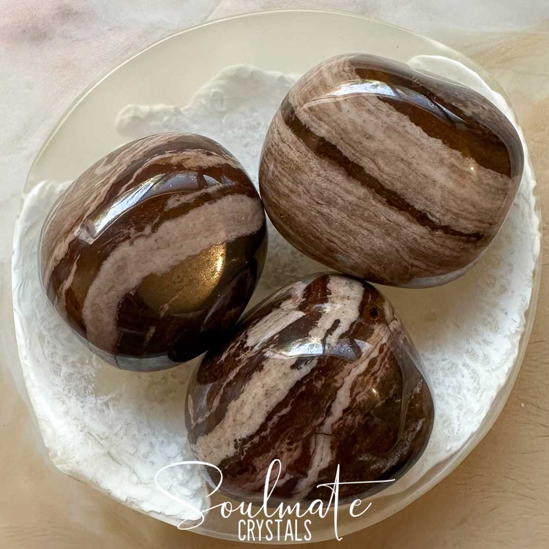 Soulmate Crystals Chocolate Brown Jasper, Polished Swirl Patterned Brown Crystal for Easing Stress, Calming, Protection and Good Fortune.