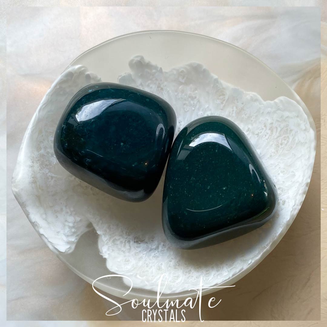 Soulmate Crystals, Green Jasper Tumbled Stone, Mossy Green Crystal for Earthy, Nurturing, Emotional Wellbeing, Protection, Stability, Vitality.