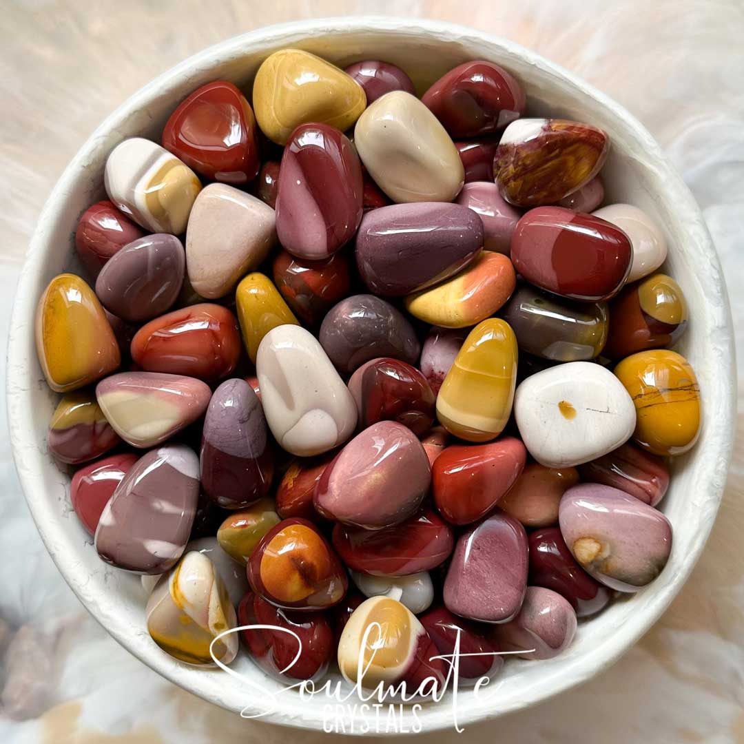 Soulmate Crystals Mookaite Jasper Tumbled Stone, Australian Red Pink Yellow Crystal for Grounding, Protection, Harmony