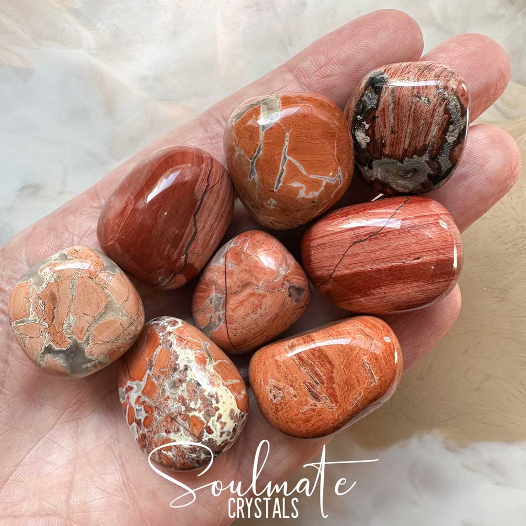 Soulmate Crystals Jasper Poppy  Tumbled Stone, Orange, Pink, Red Crystal for Vitality, Vigour, Passion, Grounded Harmony, Libido, Life Force Energy, Stability.