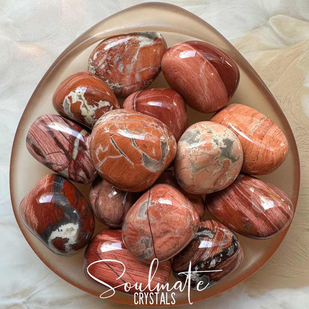 Soulmate Crystals Jasper Poppy  Tumbled Stone, Orange, Pink, Red Crystal for Vitality, Vigour, Passion, Grounded Harmony, Libido, Life Force Energy, Stability.