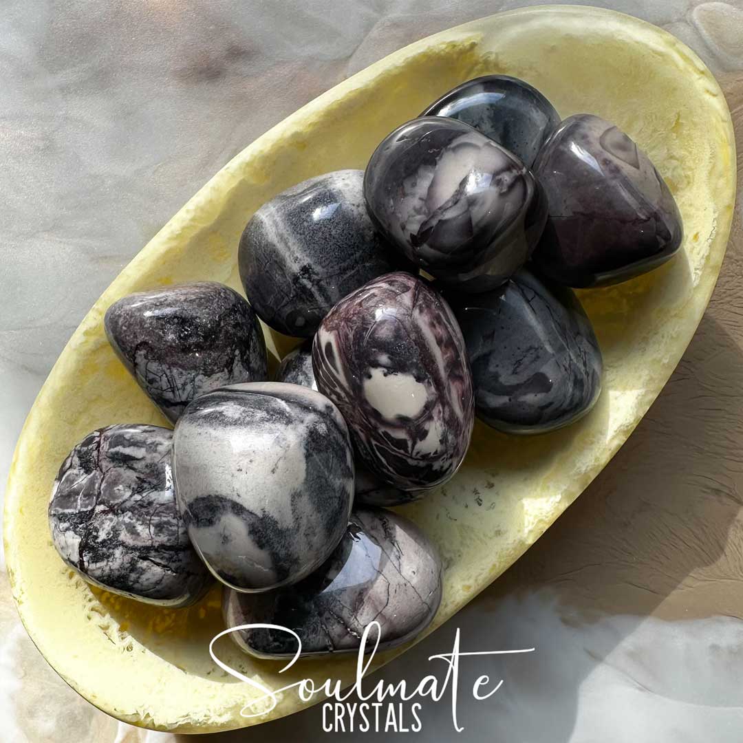 Soulmate Crystals Jasper Porcelain Tumbled Stone, Purple Cream Swirled Crystals for Grounding, Balance, Universal Love, Clear Mind, Stress Relief.