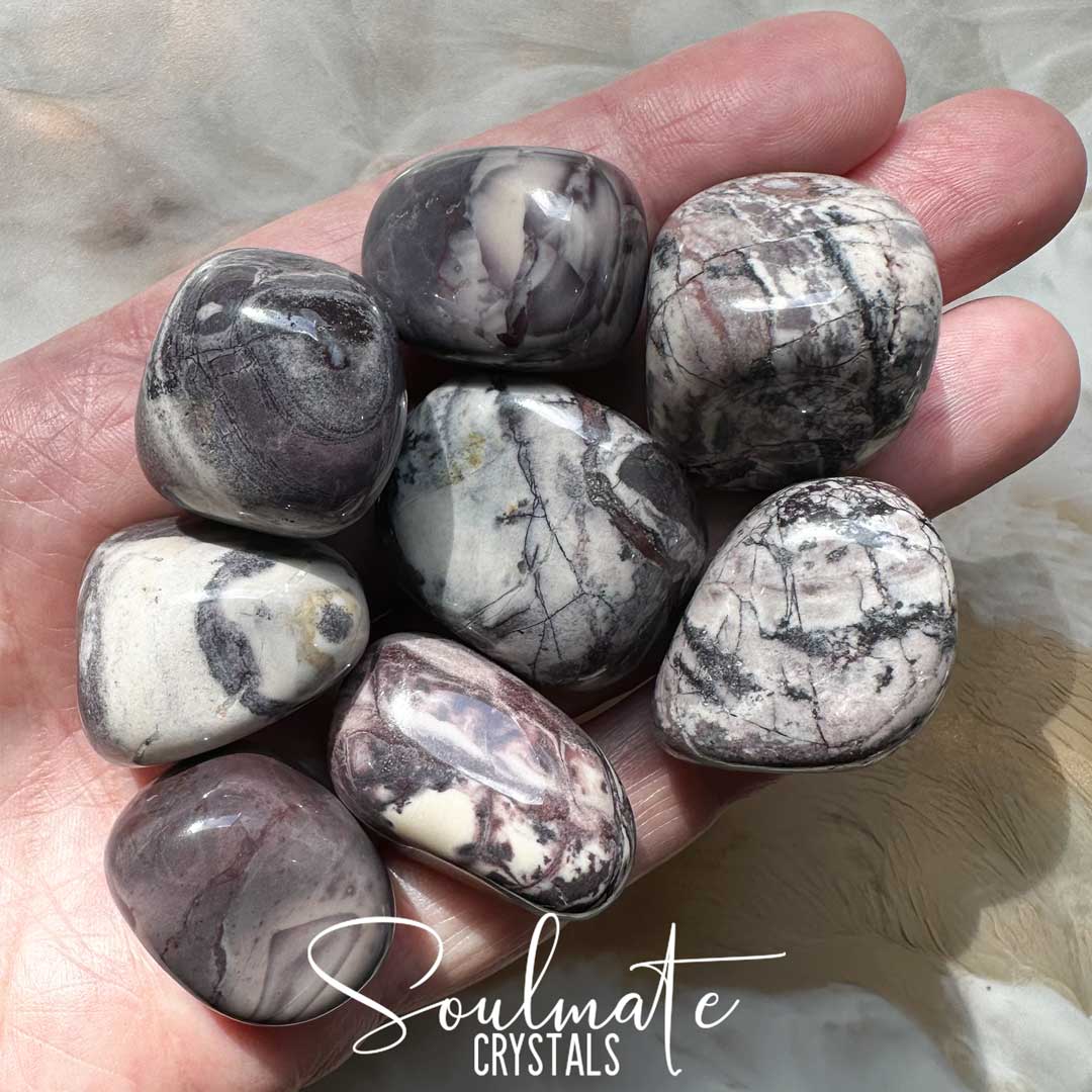 Soulmate Crystals Jasper Porcelain Tumbled Stone, Purple Cream Swirled Crystals for Grounding, Balance, Universal Love, Clear Mind, Stress Relief.