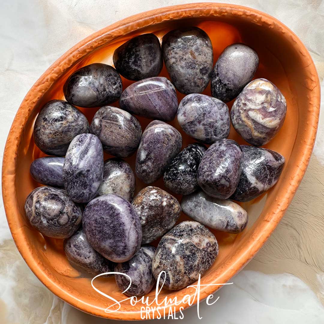 Soulmate Crystals Jasper Purple Flower Tumbled Stone, Lilac Purple Crystal for Fostering Serenity, Wholeness, Self-love, Nurturing, Protection, Grounding, Spiritual Awareness.