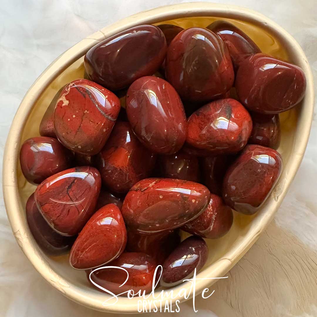 Soulmate Crystals Red Jasper Rainbow Tumbled Stone, Dark Brick Red Crystal for Sustenance, Vitality, Emotional Wellbeing, Grounding, Protection. 