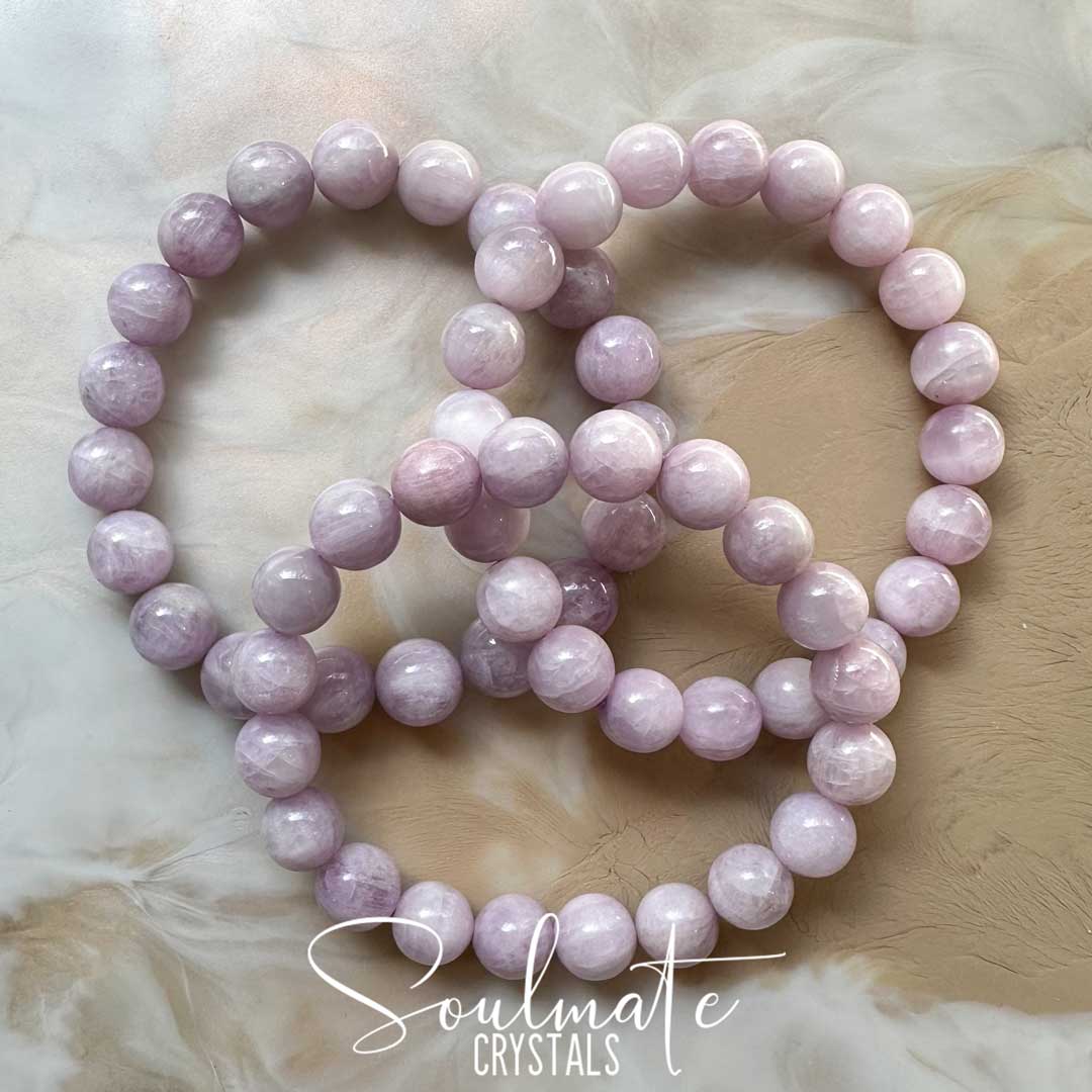 Soulmate Crystals Kunzite Polished Crystal Bracelet, Pink Lilac Crystal for Heart-Mind Connection, Relationships, Romance, Love, Spiritual Awareness, Beaded Bracelet, Jewellery, Jewelry, Wearable Crystal Jewellery.