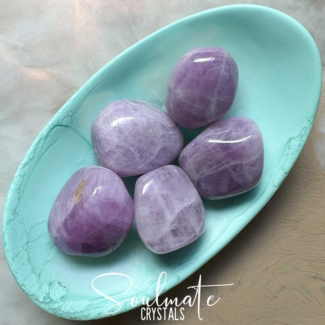 Soulmate Crystals Kunzite Tumbled Stone, Pink Lilac Crystal for Heart-Mind Connection, Relationships, Romance, Love, Spiritual Awareness.