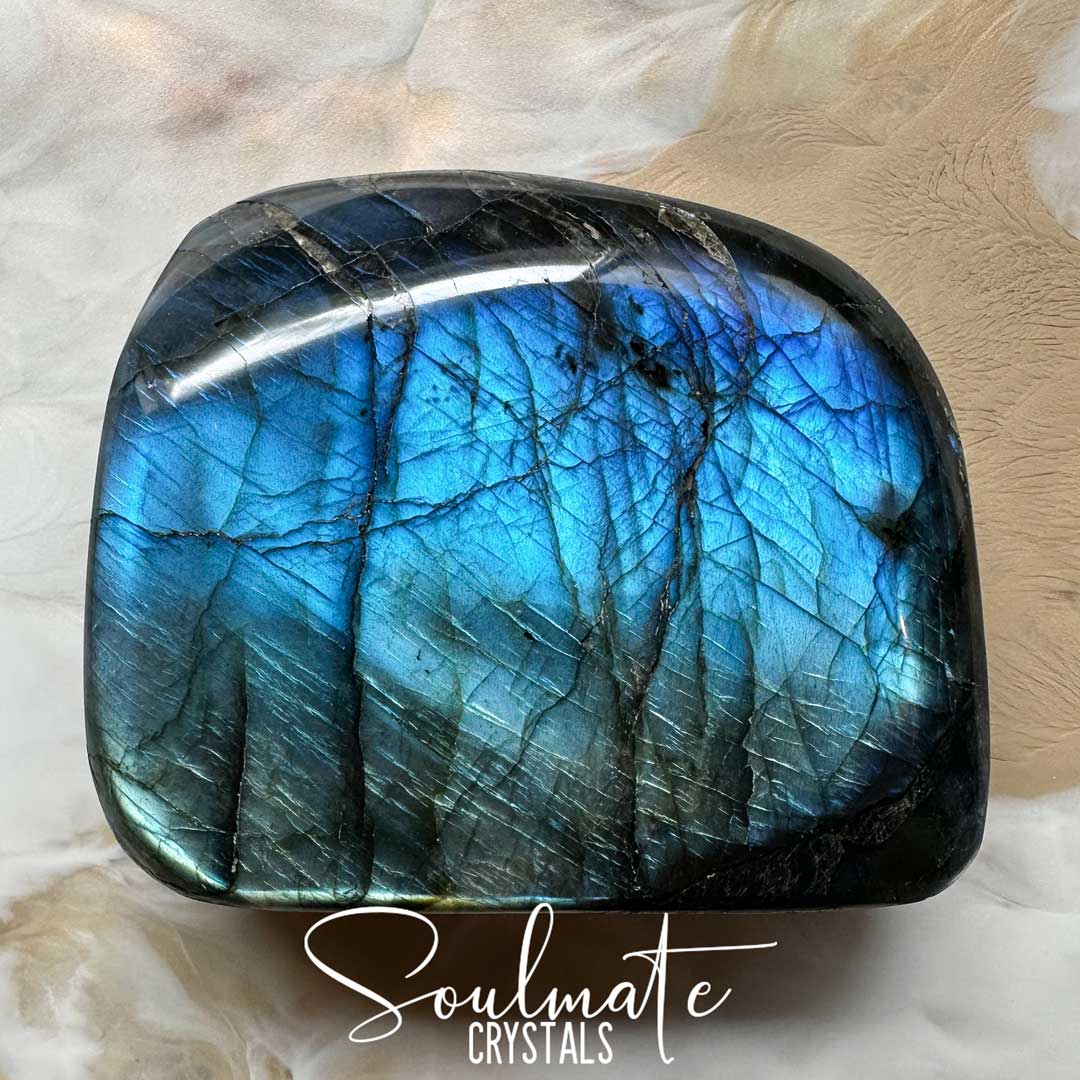 Soulmate Crystals Labradorite Polished Crystal Freeform, Blue, Green Flash Polished Crystal for Intuition, Transformation, Wisdom, Spiritual Path, Higher Consciousness, Madagascan Labradorite.