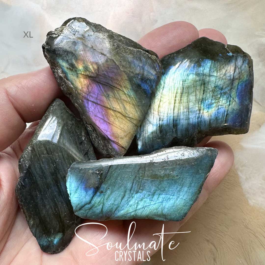 Soulmate Crystals Labradorite Raw Polished Natural Stone, Blue, Gold, Green Flash Polished Crystal for Intuition, Transformation, Higher Consciousness, Grade A