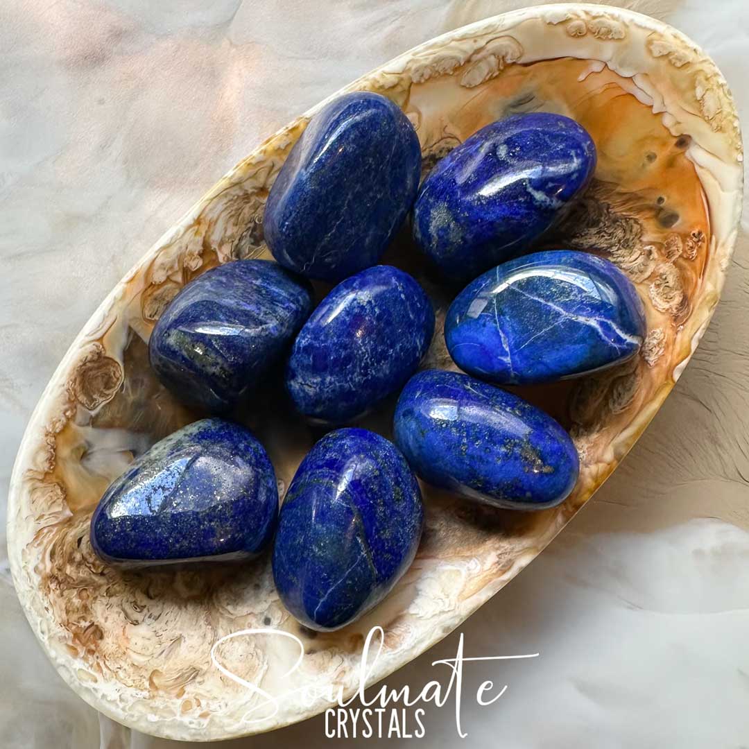 Soulmate Crystals Lapis Lazuli Tumbled Stone, Polished Bright Blue Crystal for Wisdom, Spiritual Transformation, Truth, Enlightenment.