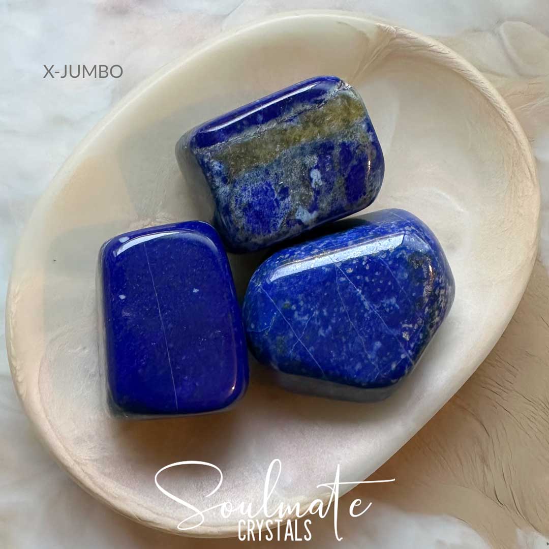 Soulmate Crystals Lapis Lazuli Tumbled Stone, Polished Bright Blue Crystal for Wisdom, Spiritual Transformation, Truth, Enlightenment.