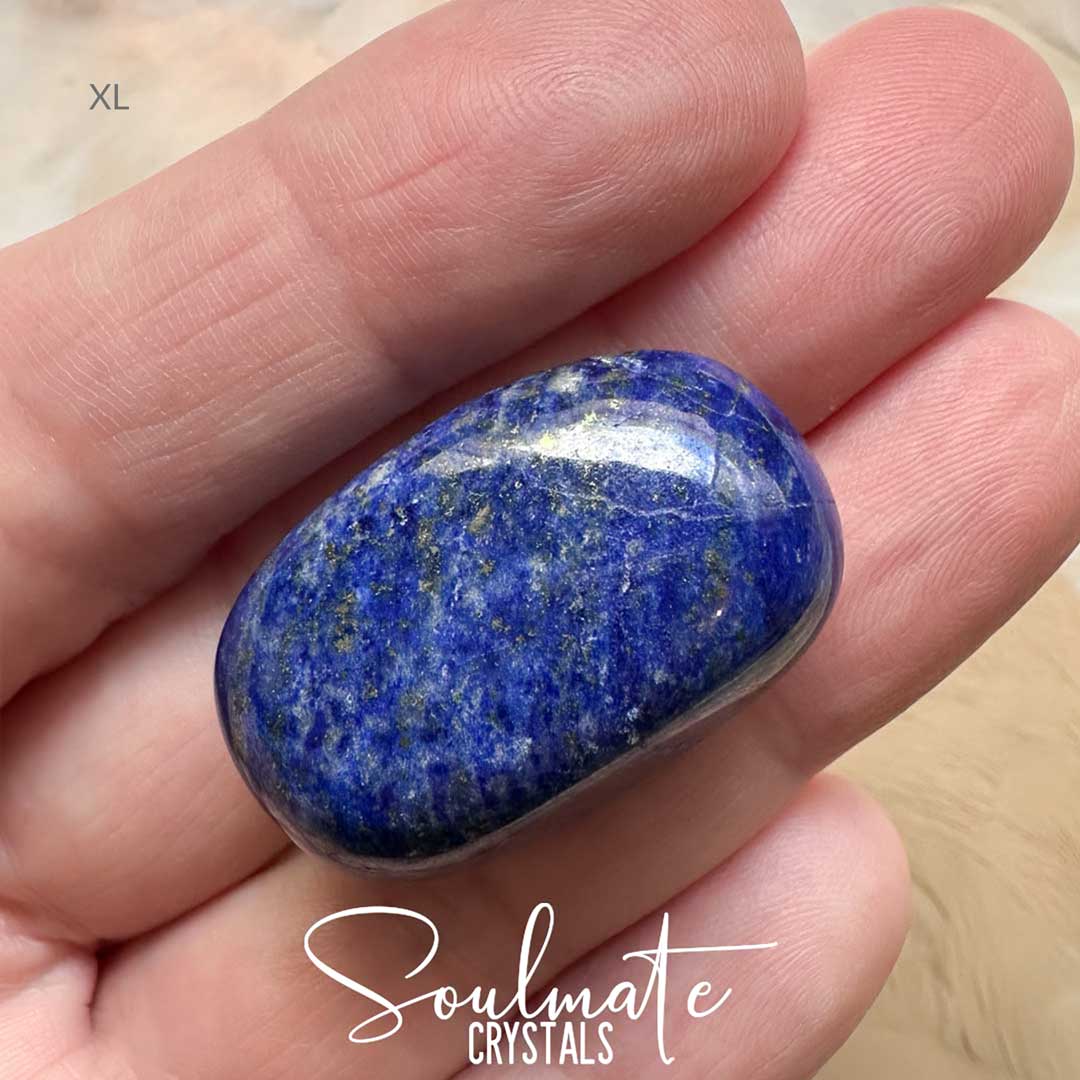 Soulmate Crystals Lapis Lazuli Tumbled Stone, Polished Bright Blue Crystal for Wisdom, Spiritual Transformation, Truth, Enlightenment.