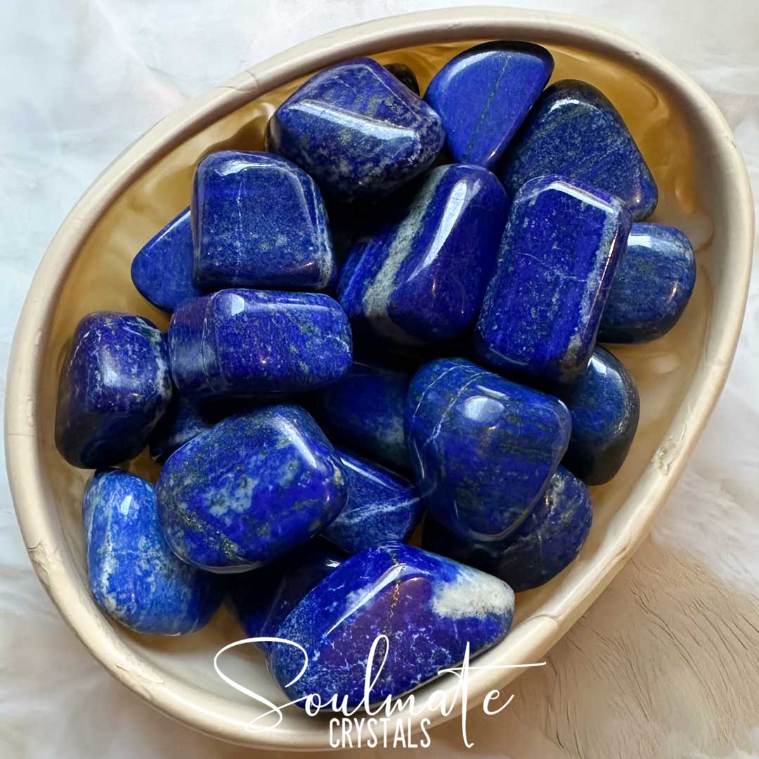 Soulmate Crystals Lapis Lazuli Tumbled Stone, Polished Bright Blue Crystal for Wisdom, Spiritual Transformation, Truth, Enlightenment.