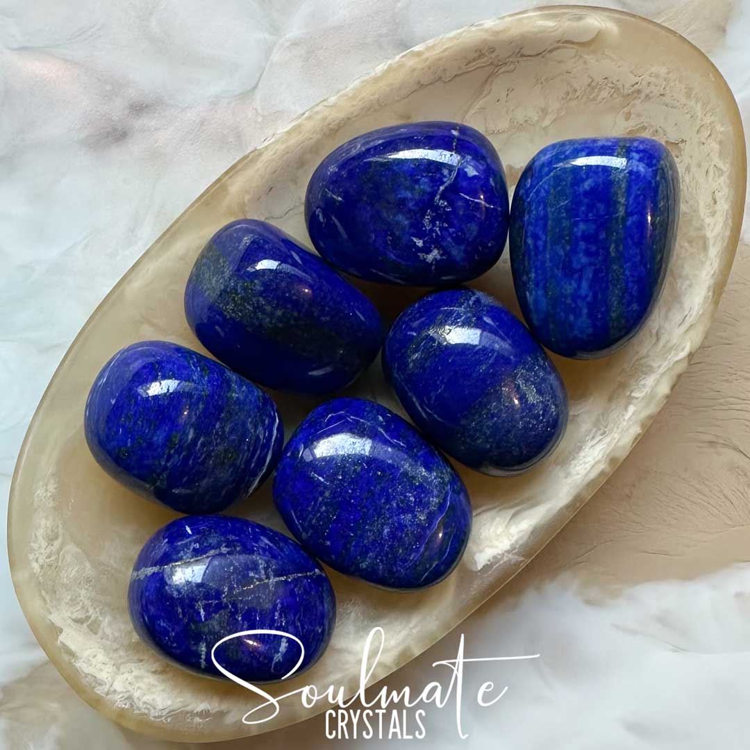 Soulmate Crystals Lapis Lazuli Tumbled Stone, Polished Bright Blue Crystal for Wisdom, Spiritual Transformation, Truth, Enlightenment.