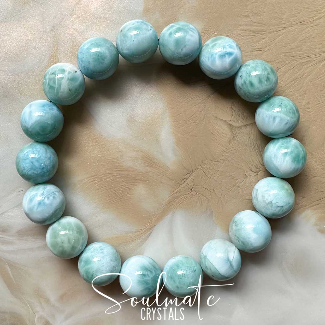 Soulmate Crystals Larimar Polished Crystal Bracelet, Rare Blue Crystal for Truth, Love, Peace, Harmony