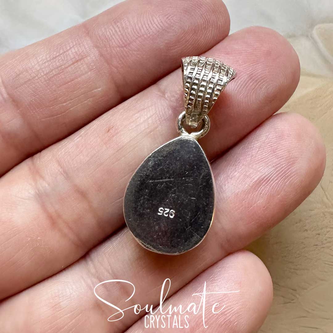 Soulmate Crystals Larimar Polished Crystal Pendant Teardrop Sterling Silver Grade AA, Rare Blue Crystal for Truth, Love, Peace, Harmony, Cabachon, Crystal Jewellery, Statement Larimar Crystal Teardrop