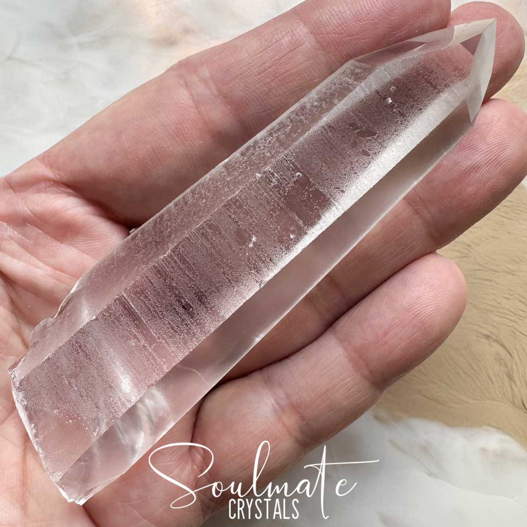 Soulmate Crystals Lemurian Quartz Dow Formation Raw Polished Crystal Point, Clear Crystal Point for Ancient Wisdom, Activation, Spirituality, Meditation, Energy Tool.