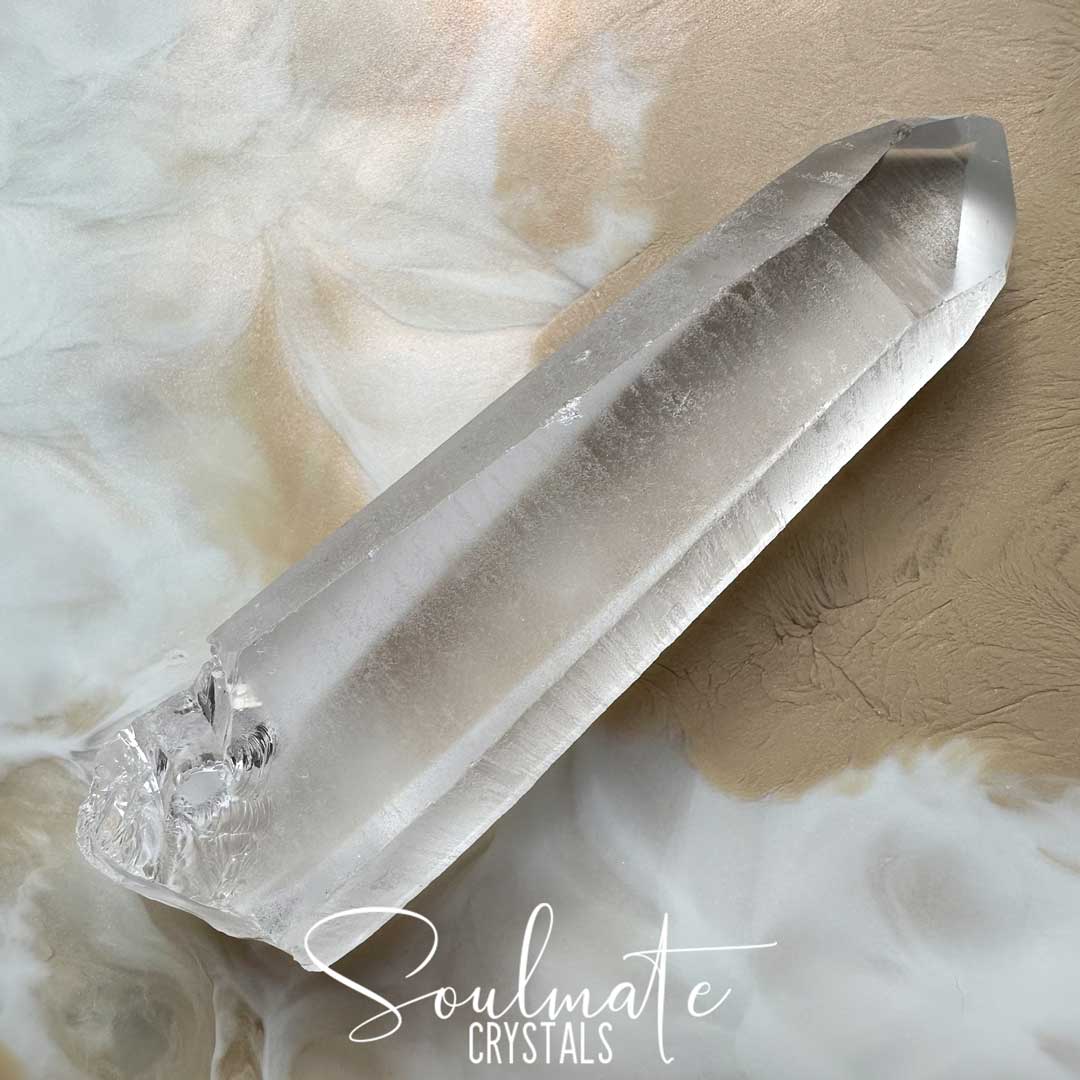 Soulmate Crystals Lemurian Quartz Dow Formation Raw Polished Crystal Point, Clear Crystal Point for Ancient Wisdom, Activation, Spirituality, Meditation, Energy Tool.
