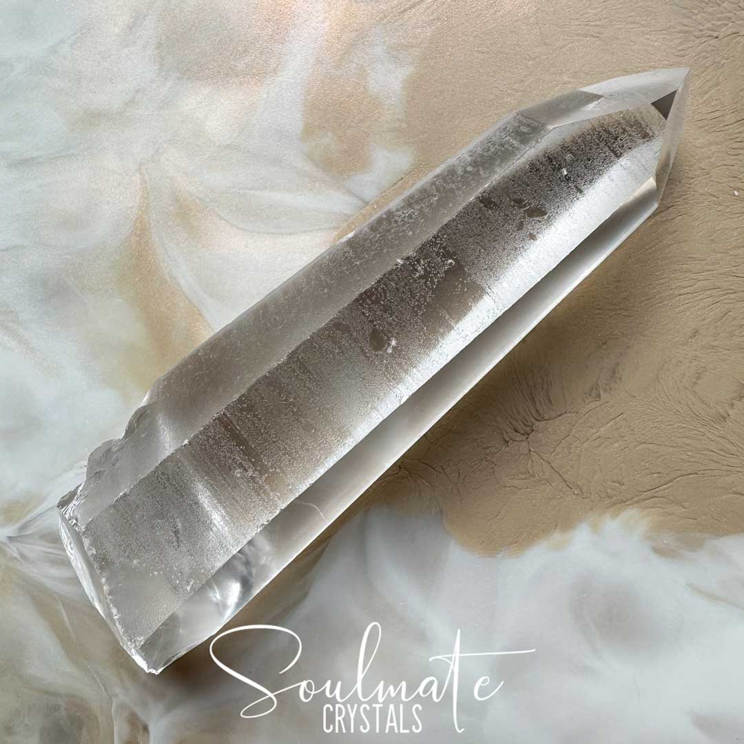Soulmate Crystals Lemurian Quartz Dow Formation Raw Polished Crystal Point, Clear Crystal Point for Ancient Wisdom, Activation, Spirituality, Meditation, Energy Tool.