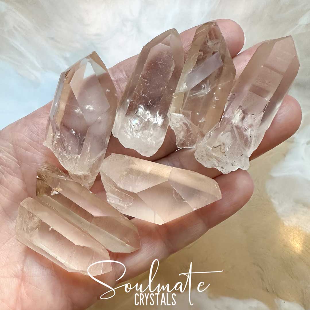 Soulmate Crystals Lemurian Quartz Pink Hematite Included Rare Natural Crystal Point for Ancient Wisdom, Activation, Spirituality, Meditation, Energy Tool, Emotional Contentment, Spiritual Growth, Self-Awareness, Compassion, Transcendence.