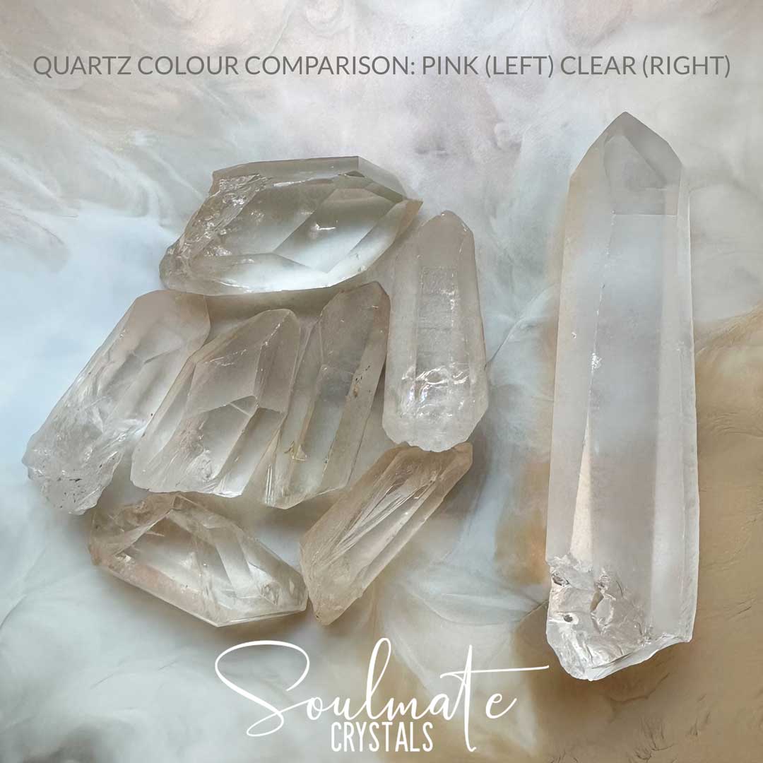 Soulmate Crystals Lemurian Quartz Pink Hematite Included Rare Natural Crystal Point for Ancient Wisdom, Activation, Spirituality, Meditation, Energy Tool, Emotional Contentment, Spiritual Growth, Self-Awareness, Compassion, Transcendence.