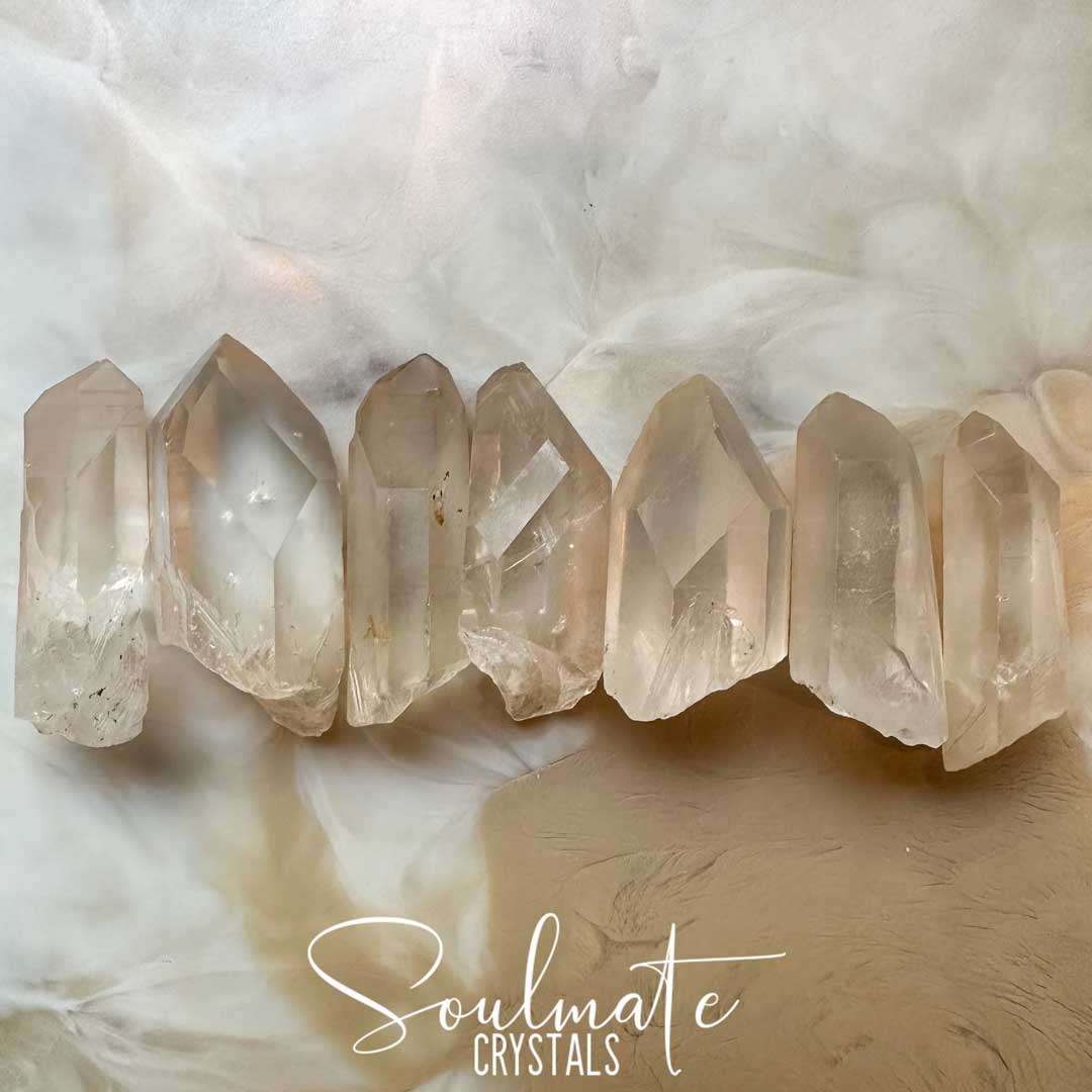 Soulmate Crystals Lemurian Quartz Pink Hematite Included Rare Natural Crystal Point for Ancient Wisdom, Activation, Spirituality, Meditation, Energy Tool, Emotional Contentment, Spiritual Growth, Self-Awareness, Compassion, Transcendence.