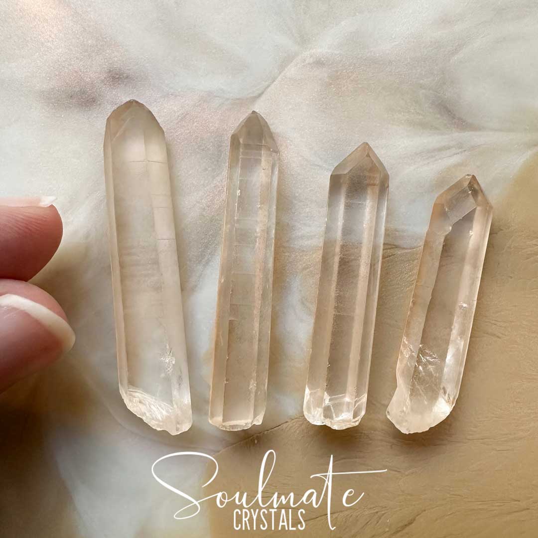 Soulmate Crystals Lemurian Quartz Pink Hematite Included Rare Natural Crystal Point for Ancient Wisdom, Activation, Spirituality, Meditation, Energy Tool, Emotional Contentment, Spiritual Growth, Self-Awareness, Compassion, Transcendence.