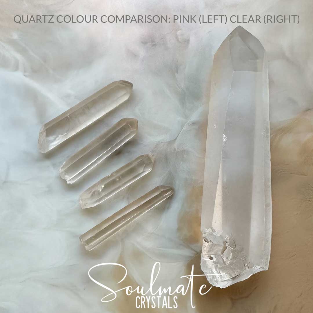 Soulmate Crystals Lemurian Quartz Pink Hematite Included Rare Natural Crystal Point for Ancient Wisdom, Activation, Spirituality, Meditation, Energy Tool, Emotional Contentment, Spiritual Growth, Self-Awareness, Compassion, Transcendence.