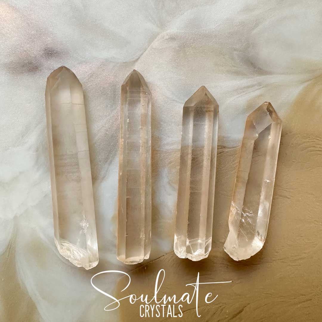 Soulmate Crystals Lemurian Quartz Pink Hematite Included Rare Natural Crystal Point for Ancient Wisdom, Activation, Spirituality, Meditation, Energy Tool, Emotional Contentment, Spiritual Growth, Self-Awareness, Compassion, Transcendence.