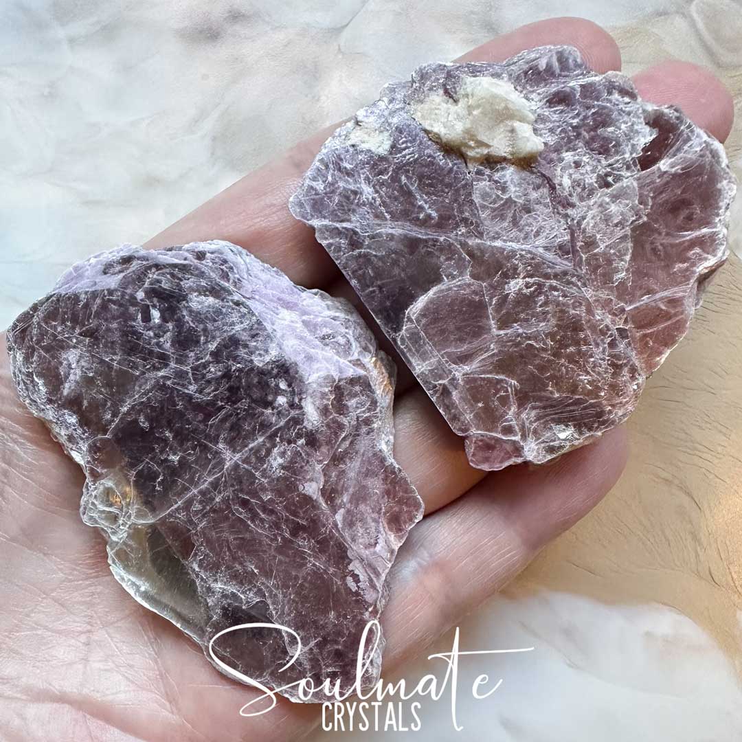 Soulmate Crystals Lepidolite Gem Raw Natural Stone Slice, Lavender, Lilac or Purple Crystal for Balance, Emotional Wellbeing, Relaxation, Meditation, Sleep.