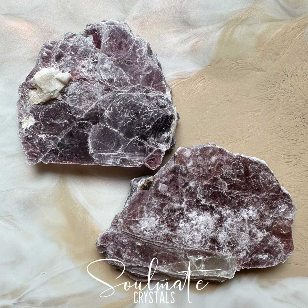 Soulmate Crystals Lepidolite Gem Raw Natural Stone Slice, Lavender, Lilac or Purple Crystal for Balance, Emotional Wellbeing, Relaxation, Meditation, Sleep.