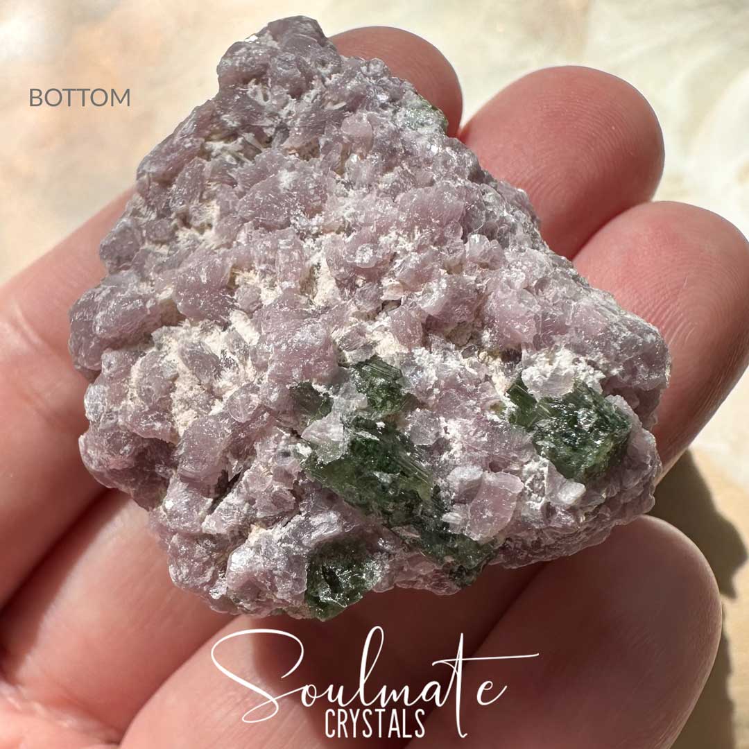 Soulmate Crystals Lepidolite Tourmaline Green Raw Natural Stone, Lavender, Lilac Matrix Green Gem Crystal Inclusions for Balance, Emotional Wellbeing, Relaxation, Meditation, Sleep, Calming, Heart Chakra Nurturing, Connection.