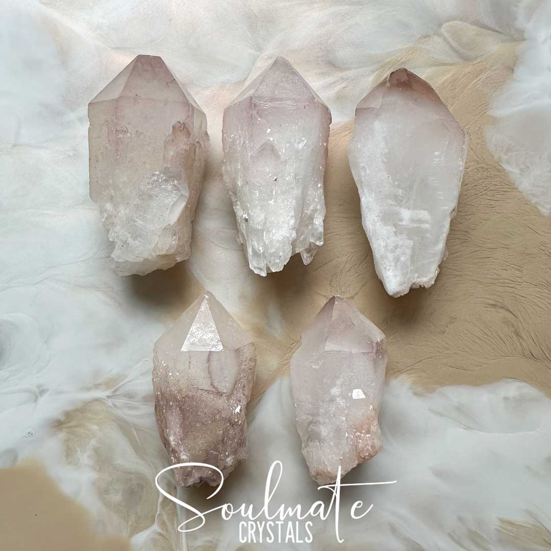 Soulmate Crystals Lithium Candle Quartz Raw Natural Crystal Point, Lilac-Purple Lithium Naturally Coated Milky Opaque Quartz Crystal for Positivity, Mood, Soothing, Relaxation, Sleep, Stability, Clarity, Intuition, Spiritual Development, Restoration.