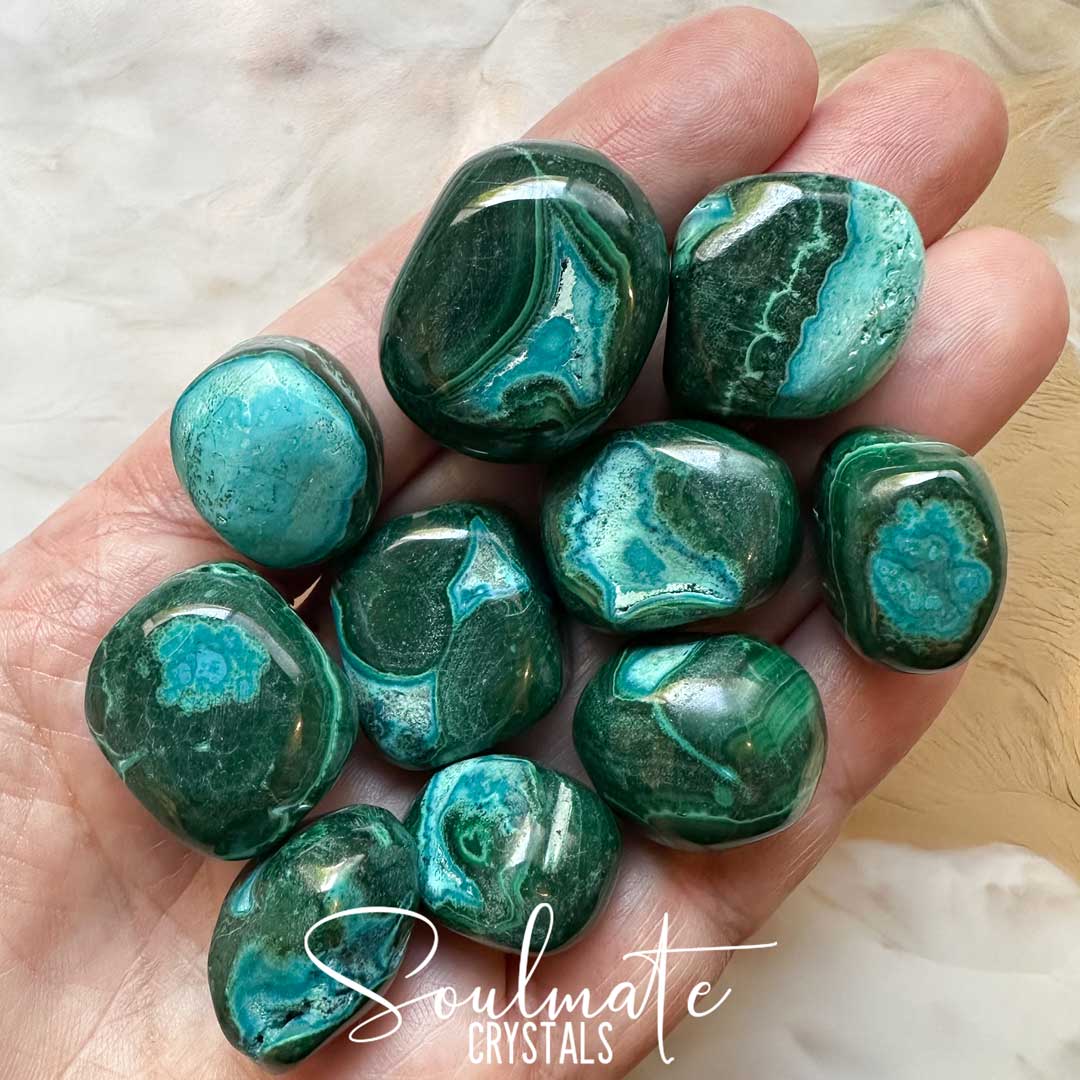 Soulmate Crystals Malacolla Malachite Chrysocolla Tumbled Stone, Combination Blue Green Crystal for Protection, Detoxification and Transformation.