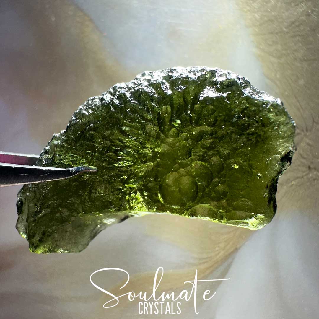 Soulmate Crystals Moldavite Raw Natural Stone Rare Mineral Specimen, Green Tektite Crystal for Transformation, Awakening, Higher Consciousness, Spiritual Purpose, Interconnectedness, Vitality, Rejuvenation, Personal Evolution.