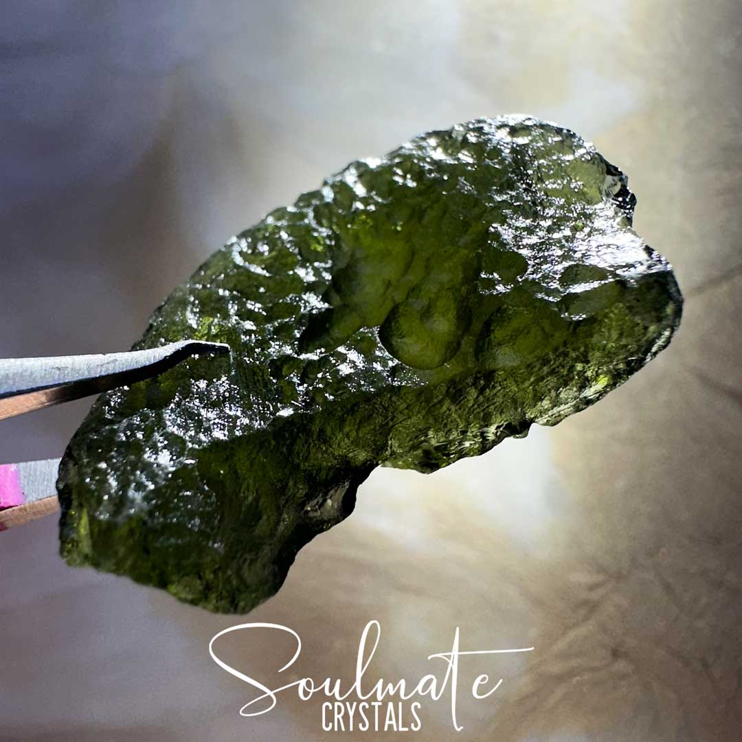 Soulmate Crystals Moldavite Raw Natural Stone Rare Mineral Specimen, Green Tektite Crystal for Transformation, Awakening, Higher Consciousness, Spiritual Purpose, Interconnectedness, Vitality, Rejuvenation, Personal Evolution.