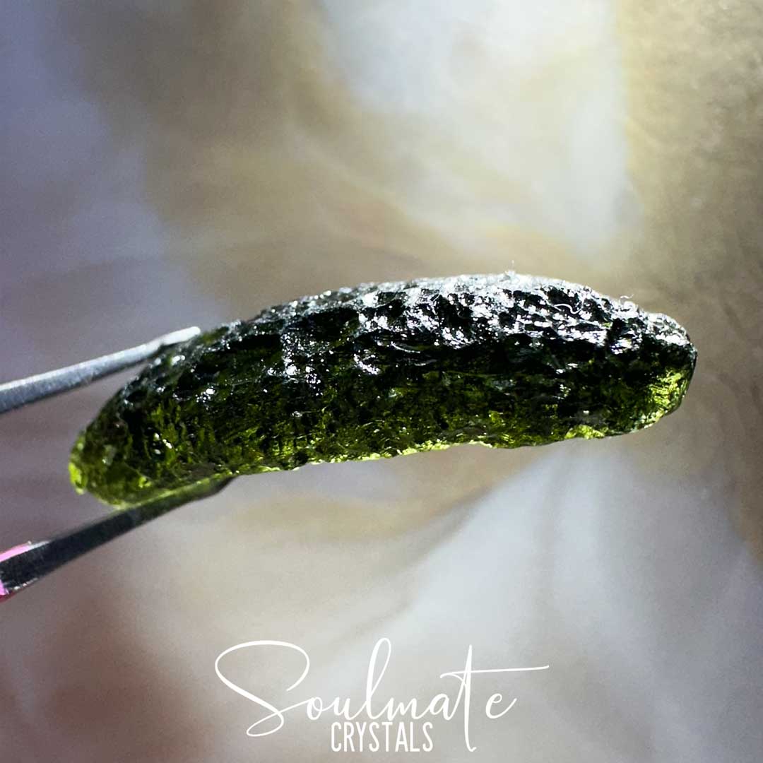 Soulmate Crystals Moldavite Raw Natural Stone Rare Mineral Specimen, Green Tektite Crystal for Transformation, Awakening, Higher Consciousness, Spiritual Purpose, Interconnectedness, Vitality, Rejuvenation, Personal Evolution.