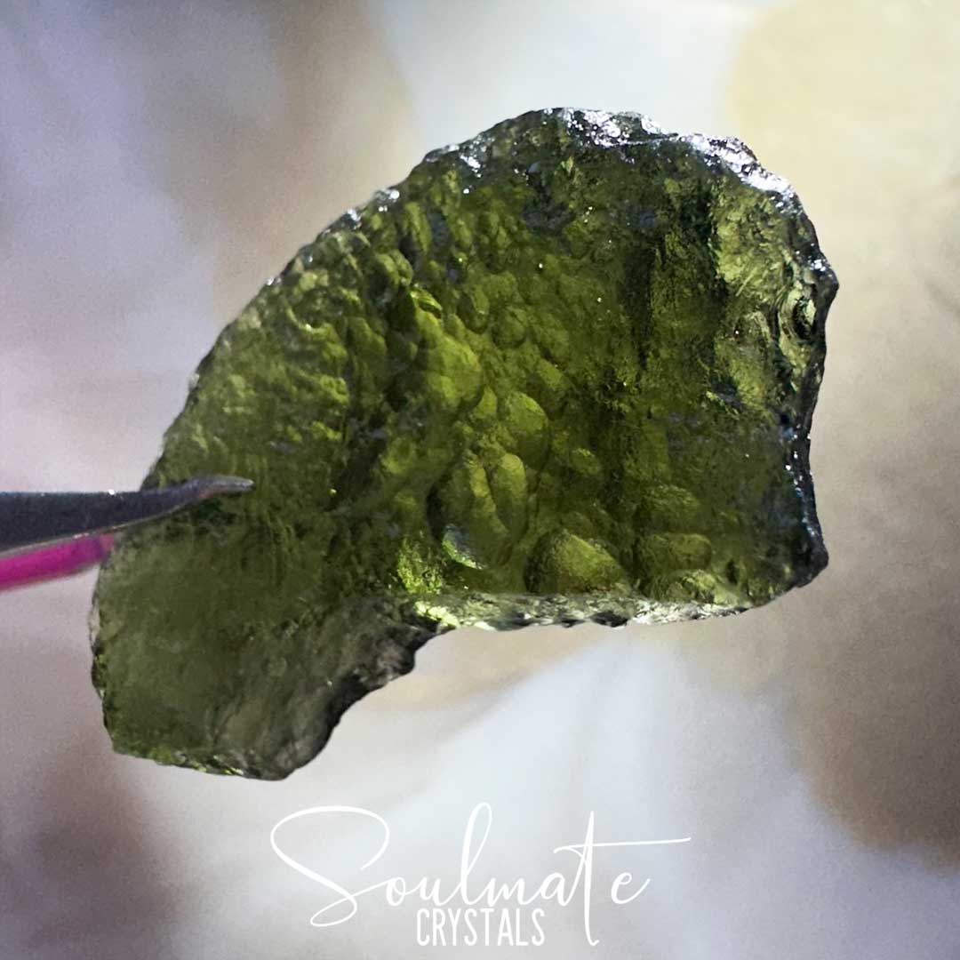 Soulmate Crystals Moldavite Raw Natural Stone Rare Mineral Specimen, Green Tektite Crystal for Transformation, Awakening, Higher Consciousness, Spiritual Purpose, Interconnectedness, Vitality, Rejuvenation, Personal Evolution.