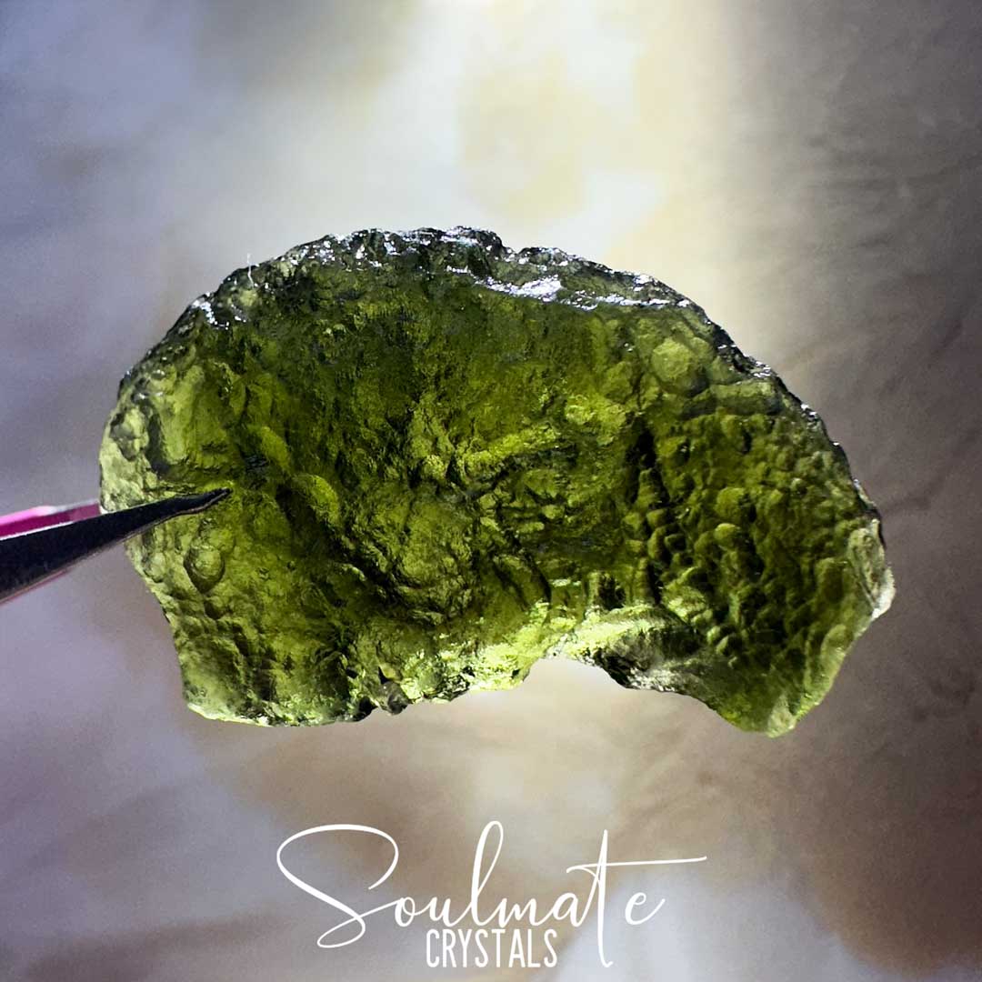 Soulmate Crystals Moldavite Raw Natural Stone Rare Mineral Specimen, Green Tektite Crystal for Transformation, Awakening, Higher Consciousness, Spiritual Purpose, Interconnectedness, Vitality, Rejuvenation, Personal Evolution.