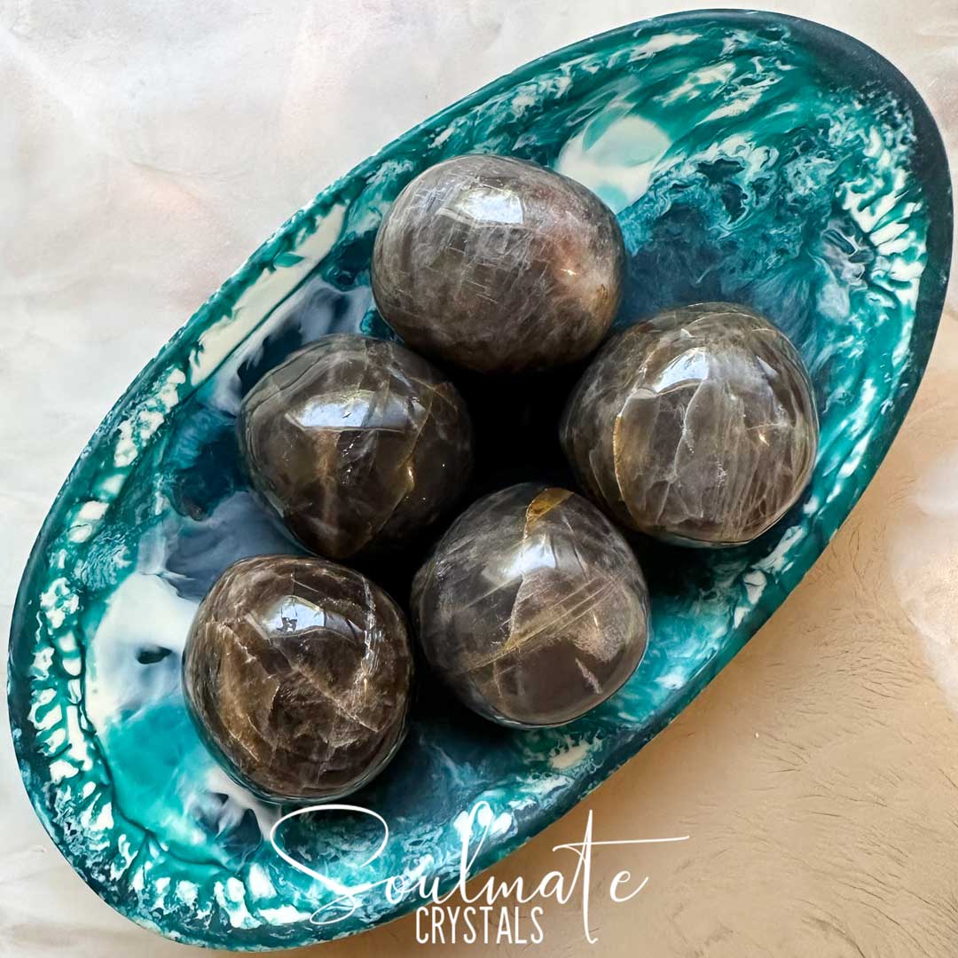 Soulmate Crystals Black Moonstone Tumbled Stone, Black Crystal for Intention Setting, Manifestation, Creativity and New Moon Rituals