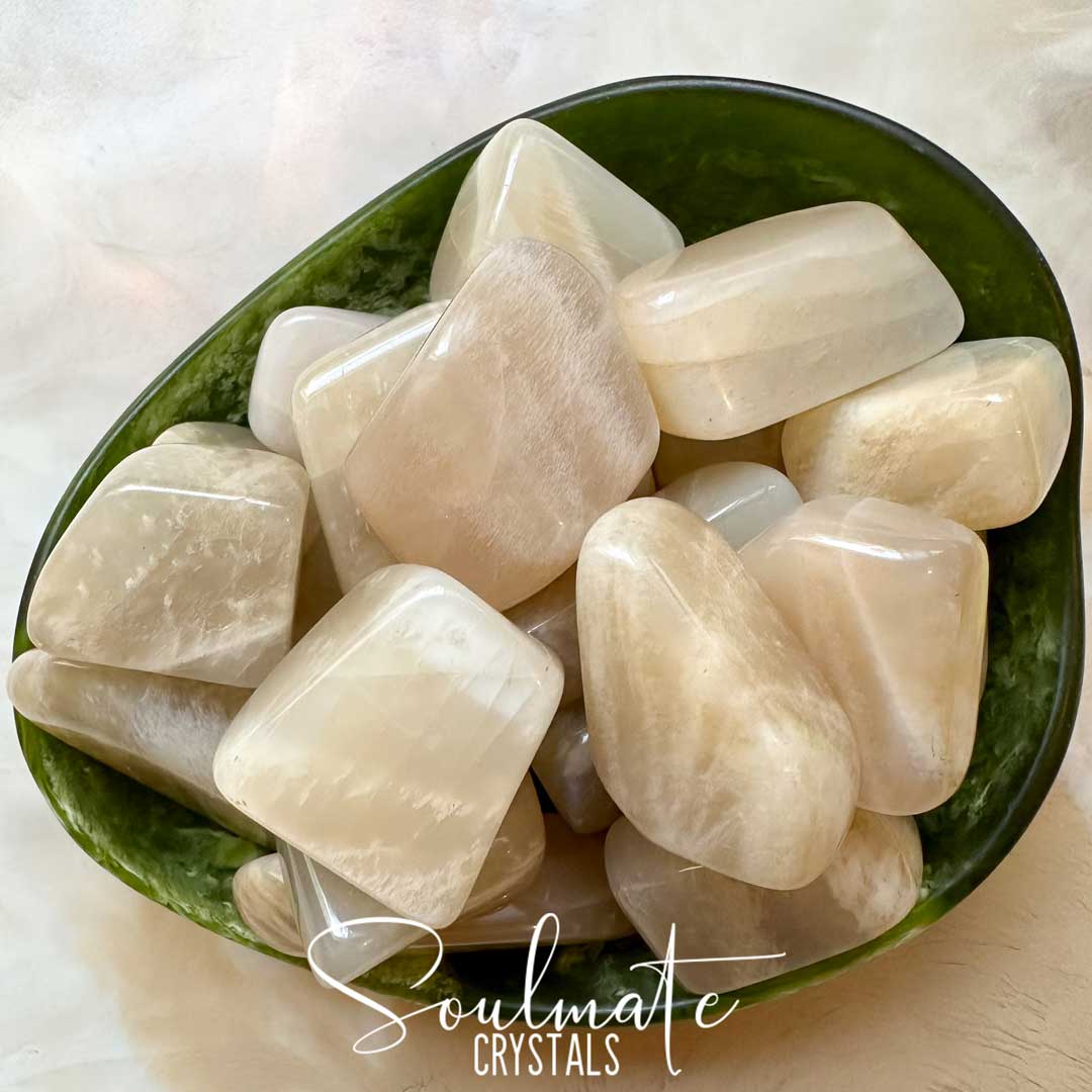 Soulmate Crystals Cream Moonstone Tumbled Stone, Polished Pearly Cream Crystal for Intuition, Emotional Wellbeing, Divine Feminine, Goddess, Moon Energy.