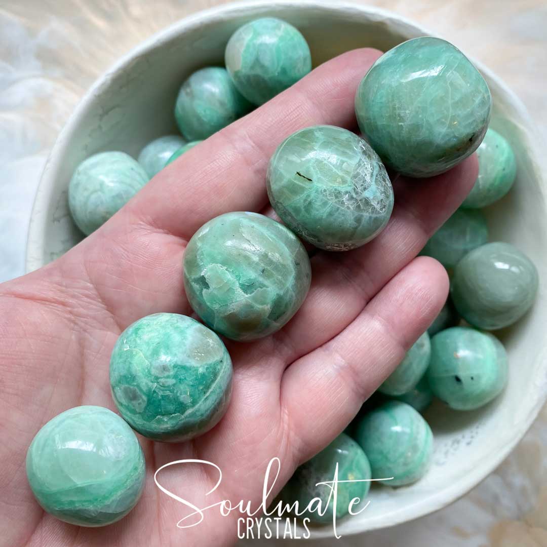 Soulmate Crystals Garnierite Green Moonstone Tumbled Stone. Mint Green Crystal for Seeking Truth, Prosperity, Manifestation, Self-Love.